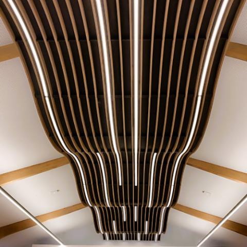 Eclairage LED encastré plafond bois Laudescher vague